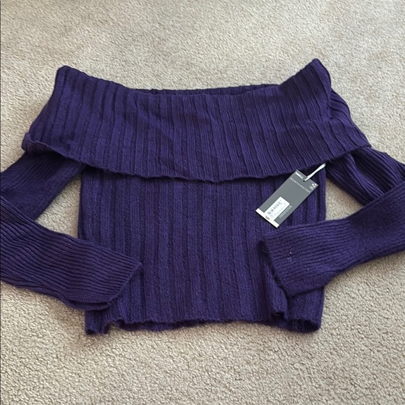 Worthington Purple Ribbed Off-Shoulder Sweater Women’s size small NWT - Picture 1 of 8